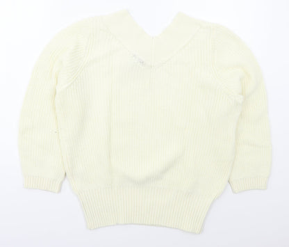 K Design Womens Ivory V-Neck  Cotton Pullover Jumper Size M