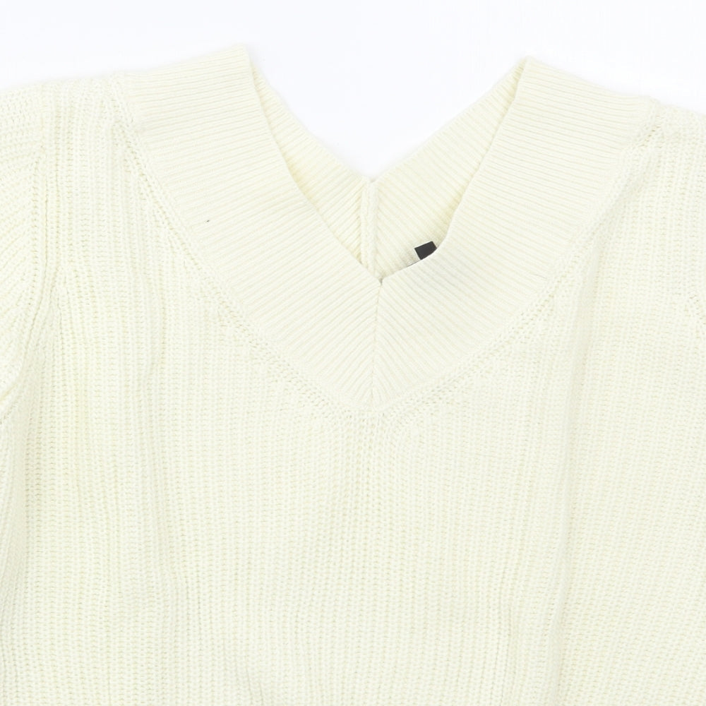 K Design Womens Ivory V-Neck  Cotton Pullover Jumper Size M