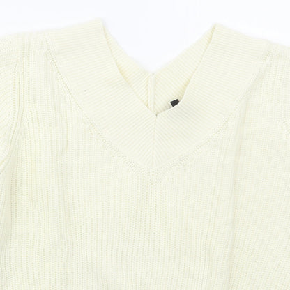 K Design Womens Ivory V-Neck  Cotton Pullover Jumper Size M