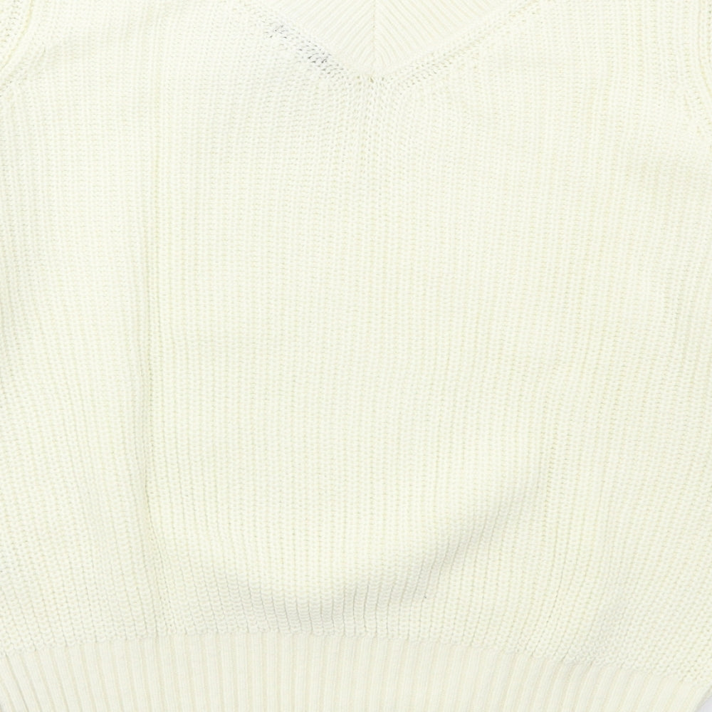 K Design Womens Ivory V-Neck  Cotton Pullover Jumper Size M