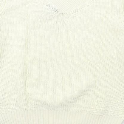 K Design Womens Ivory V-Neck  Cotton Pullover Jumper Size M