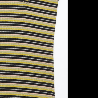 Topshop Womens Gold Striped Viscose Mini  Size 12  V-Neck Pullover