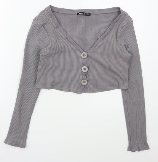Boohoo Womens Grey V-Neck  Cotton Cardigan Jumper Size 12