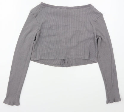 Boohoo Womens Grey V-Neck  Cotton Cardigan Jumper Size 12