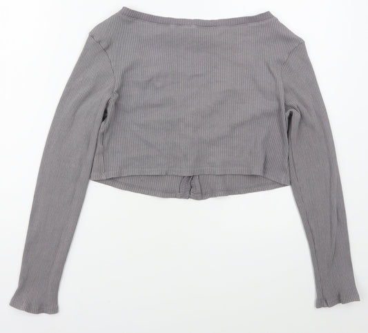 Boohoo Womens Grey V-Neck  Cotton Cardigan Jumper Size 12