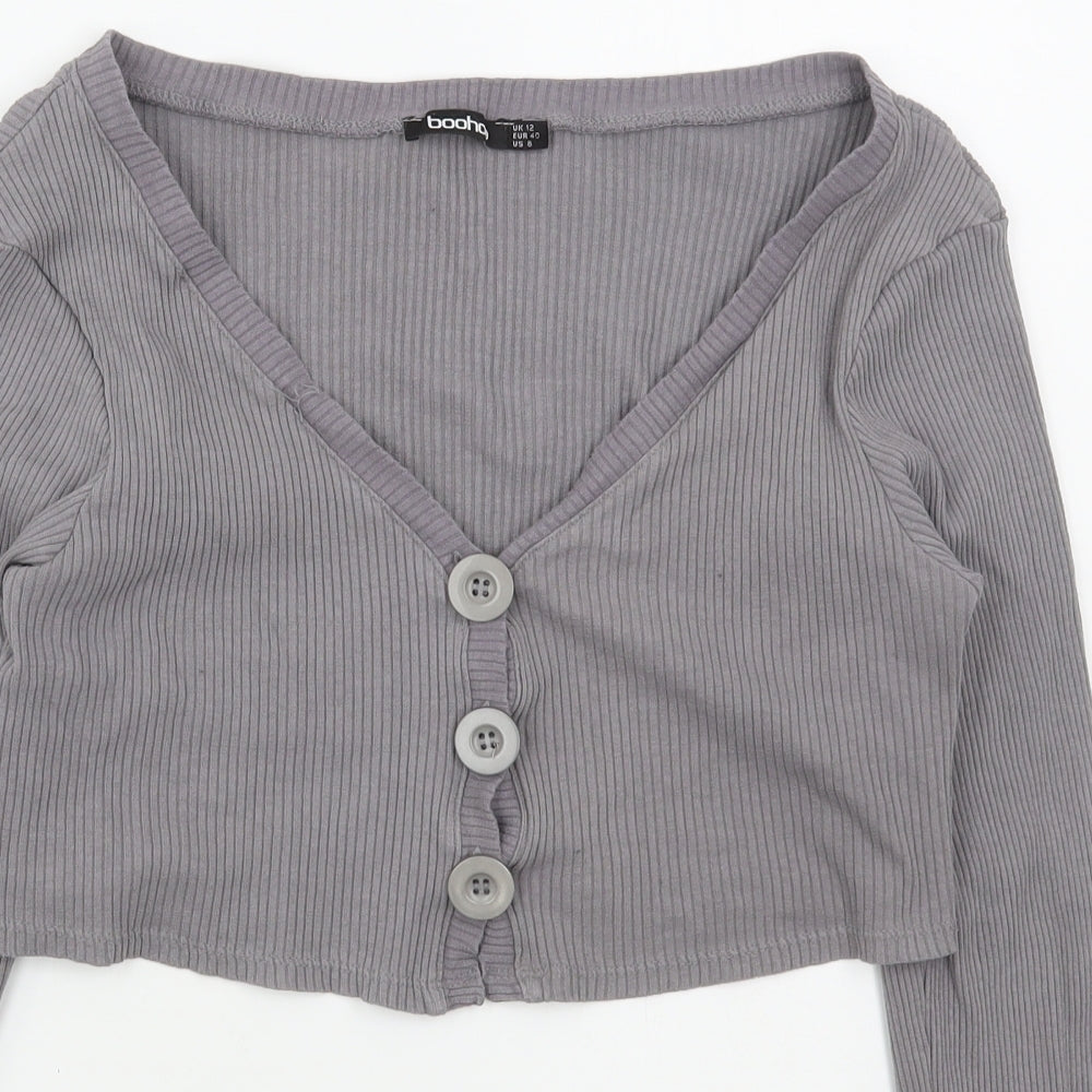 Boohoo Womens Grey V-Neck  Cotton Cardigan Jumper Size 12