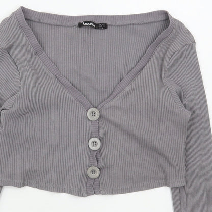 Boohoo Womens Grey V-Neck  Cotton Cardigan Jumper Size 12