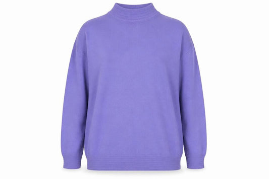 Front view of St Bernard women’s purple high neck acrylic jumper, size UK 14