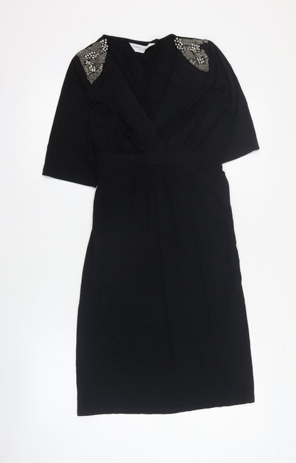 Dorothy Perkins Womens Black  Viscose Mini  Size 10  V-Neck Tie