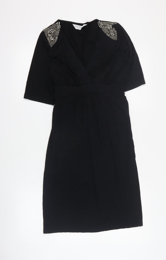 Dorothy Perkins Womens Black  Viscose Mini  Size 10  V-Neck Tie