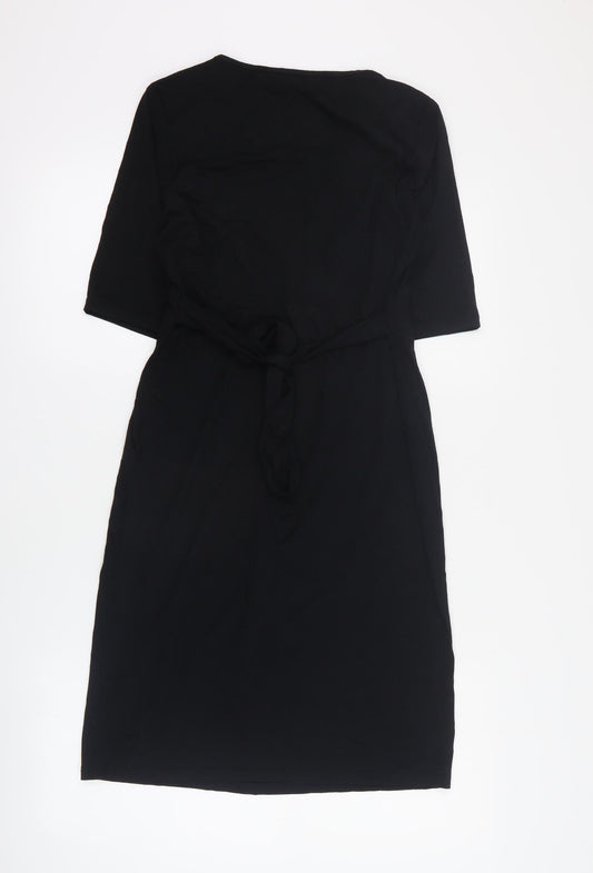 Dorothy Perkins Womens Black  Viscose Mini  Size 10  V-Neck Tie