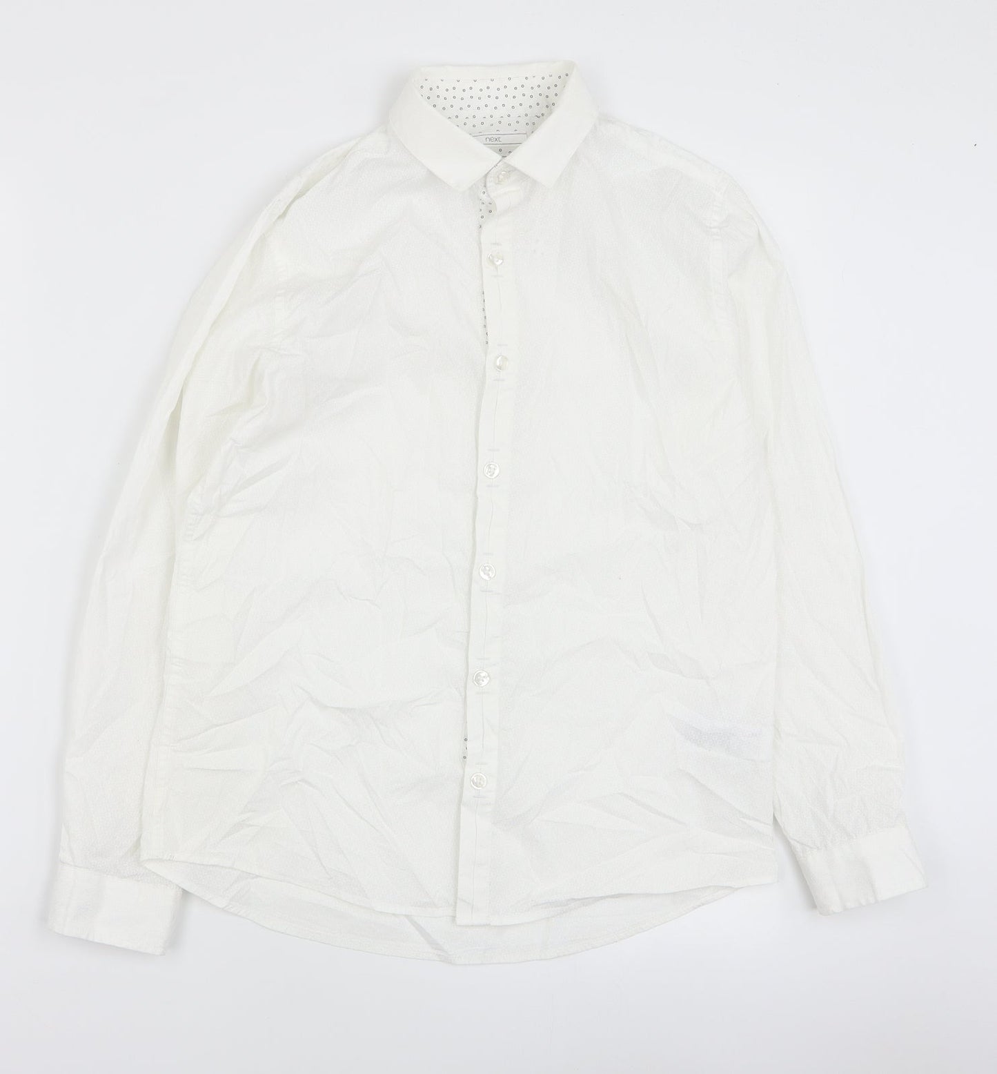 NEXT Boys White Geometric 100% Cotton Basic Button-Up Size 12 Years Collared Button