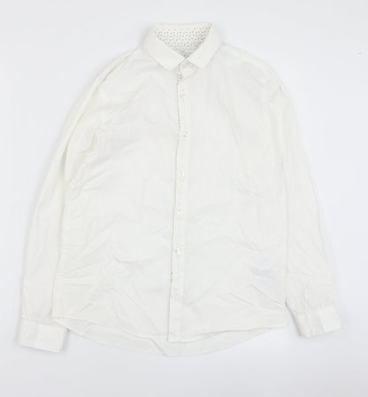NEXT Boys White Geometric 100% Cotton Basic Button-Up Size 12 Years Collared Button