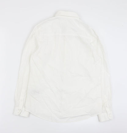 NEXT Boys White Geometric 100% Cotton Basic Button-Up Size 12 Years Collared Button