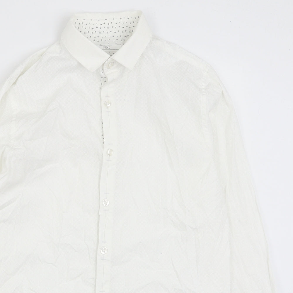 NEXT Boys White Geometric 100% Cotton Basic Button-Up Size 12 Years Collared Button