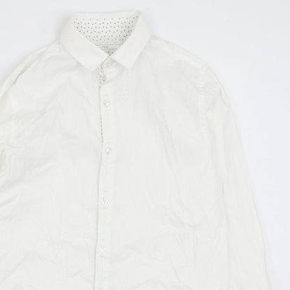 NEXT Boys White Geometric 100% Cotton Basic Button-Up Size 12 Years Collared Button