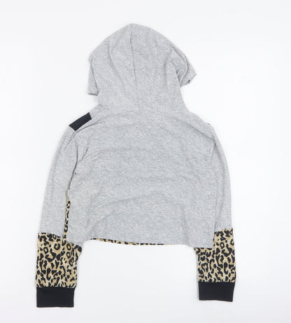 Matalan Girls Grey Animal Print Polyester Pullover Hoodie Size 8 Years  Pullover - Cropped