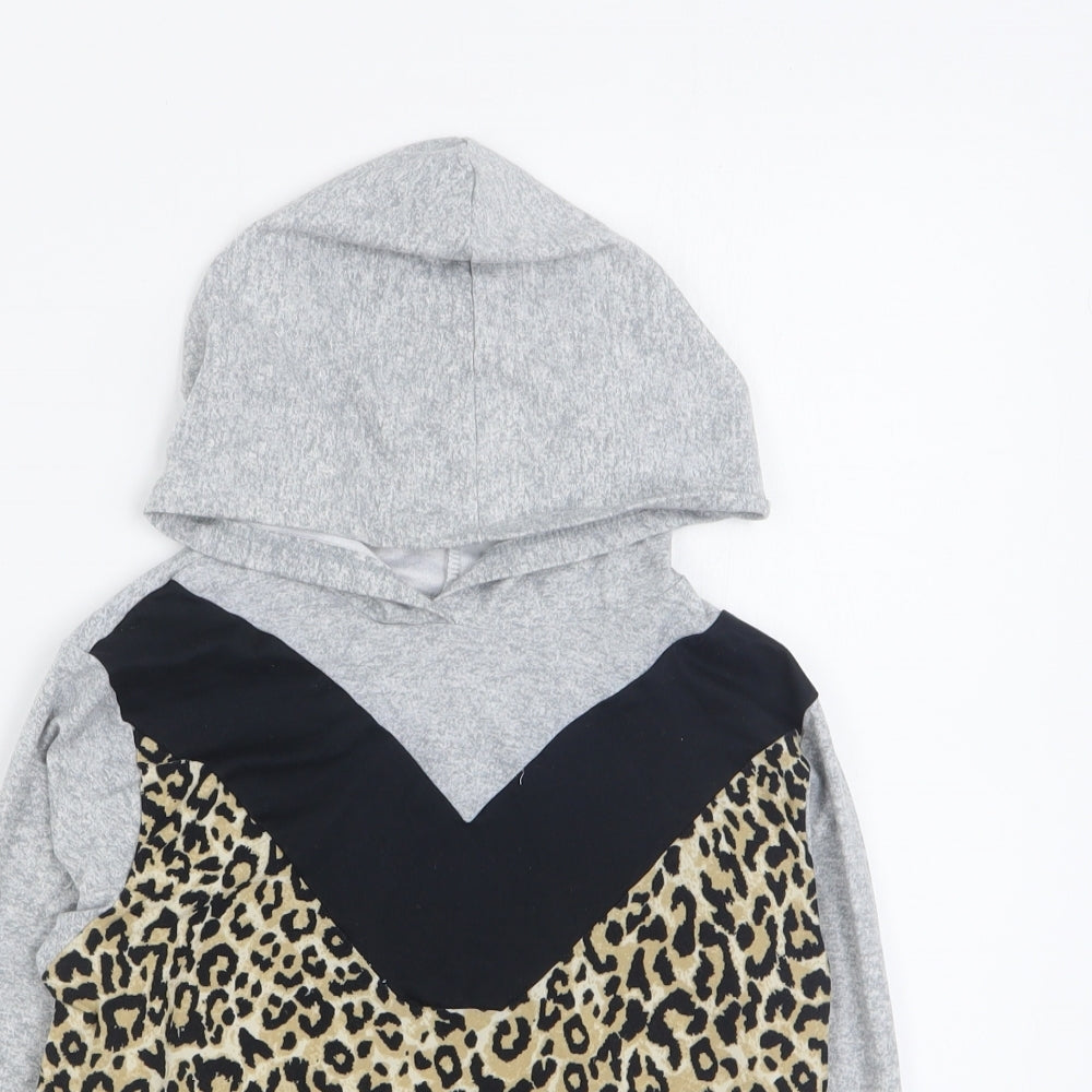 Matalan Girls Grey Animal Print Polyester Pullover Hoodie Size 8 Years  Pullover - Cropped