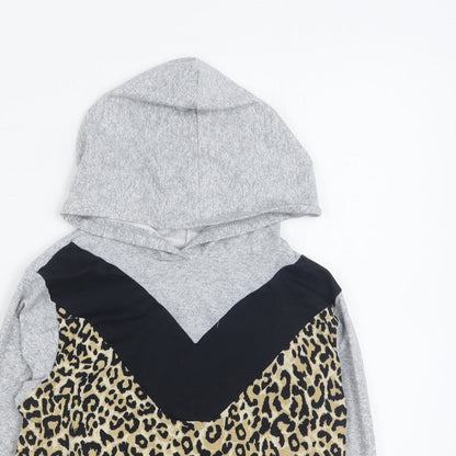 Matalan Girls Grey Animal Print Polyester Pullover Hoodie Size 8 Years  Pullover - Cropped