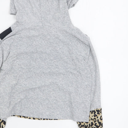 Matalan Girls Grey Animal Print Polyester Pullover Hoodie Size 8 Years  Pullover - Cropped
