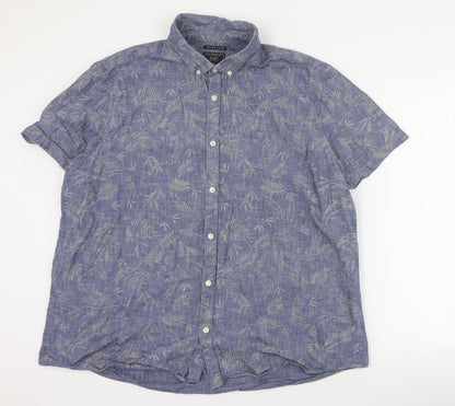 F&F Mens Blue  Cotton  Button-Up Size 2XL Collared Button - Leaf print
