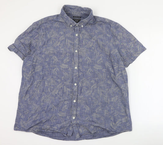 F&F Mens Blue  Cotton  Button-Up Size 2XL Collared Button - Leaf print