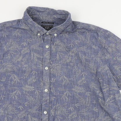 F&F Mens Blue  Cotton  Button-Up Size 2XL Collared Button - Leaf print