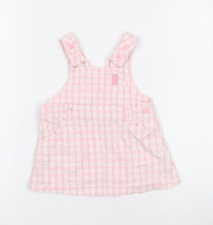 Designers Baby Pink Check Cotton Pinafore/Dungaree Dress  Size 0-3 Months  Square Neck