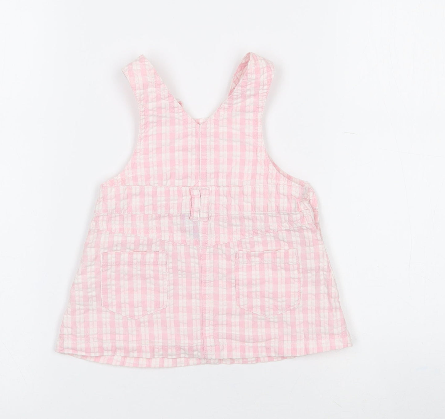 Designers Baby Pink Check Cotton Pinafore/Dungaree Dress  Size 0-3 Months  Square Neck