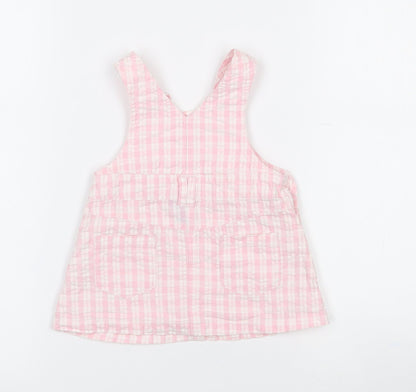 Designers Baby Pink Check Cotton Pinafore/Dungaree Dress  Size 0-3 Months  Square Neck