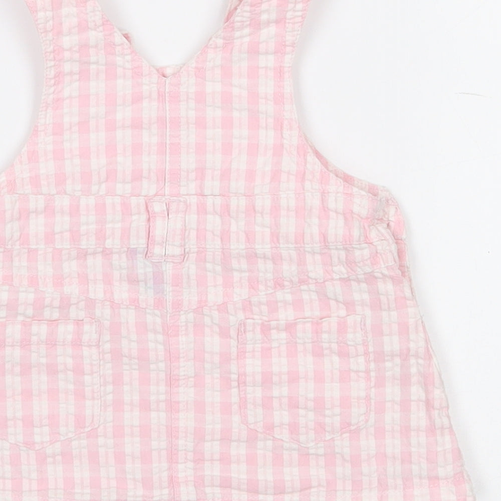 Designers Baby Pink Check Cotton Pinafore/Dungaree Dress  Size 0-3 Months  Square Neck