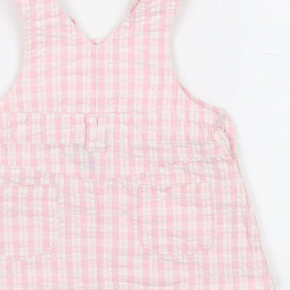 Designers Baby Pink Check Cotton Pinafore/Dungaree Dress  Size 0-3 Months  Square Neck
