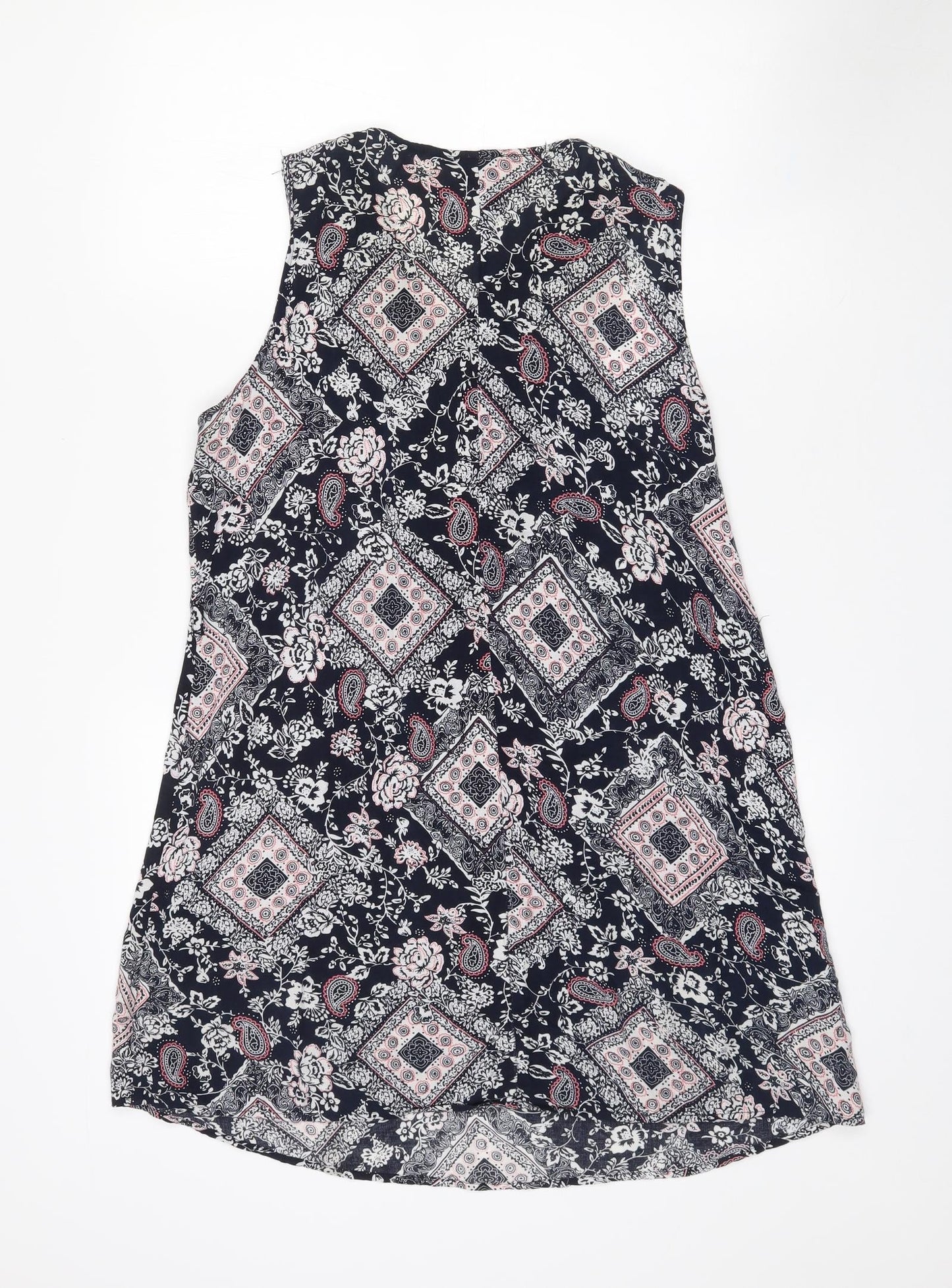 Izabel Womens Black Paisley Viscose Mini  Size 10  V-Neck