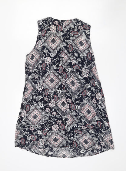 Izabel Womens Black Paisley Viscose Mini  Size 10  V-Neck