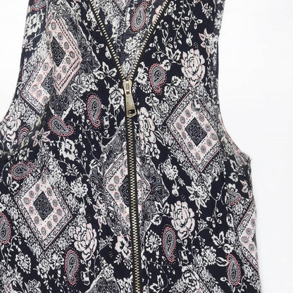 Izabel Womens Black Paisley Viscose Mini  Size 10  V-Neck