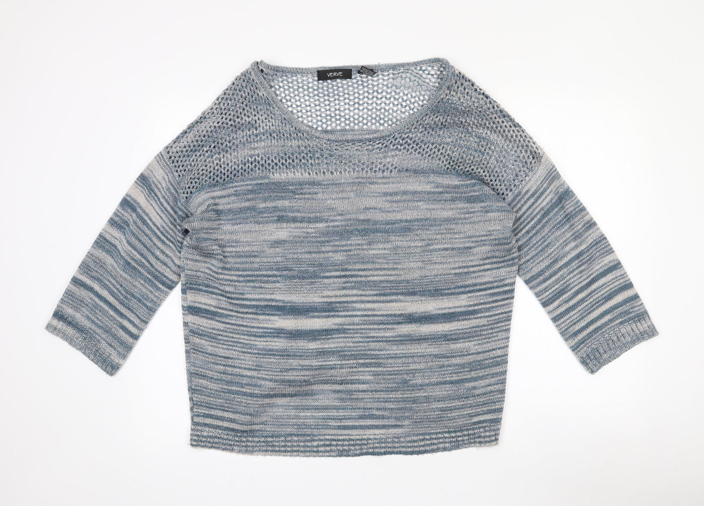 Verve Womens Blue Round Neck Striped Acrylic Pullover Jumper Size XL