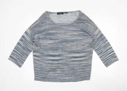Verve Womens Blue Round Neck Striped Acrylic Pullover Jumper Size XL