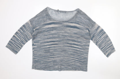 Verve Womens Blue Round Neck Striped Acrylic Pullover Jumper Size XL