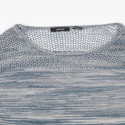 Verve Womens Blue Round Neck Striped Acrylic Pullover Jumper Size XL
