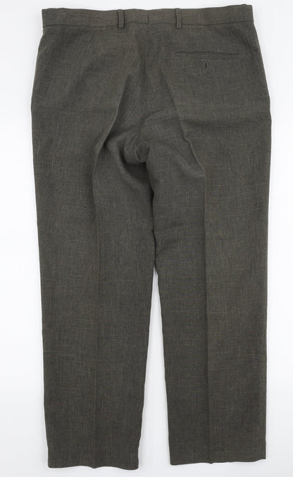 Marks and Spencer Mens Green  Polyester Trousers  Size 36 in L29 in Regular Zip