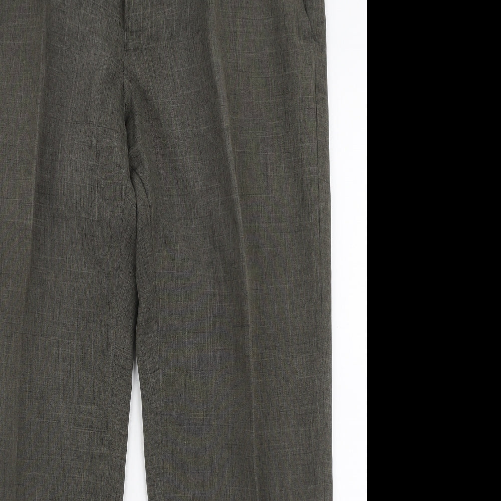 Marks and Spencer Mens Green  Polyester Trousers  Size 36 in L29 in Regular Zip