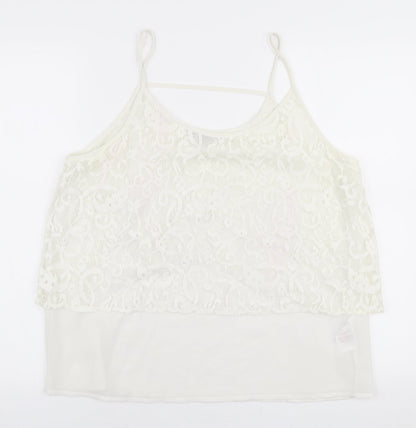 Peacocks Womens White  Polyester Camisole Blouse Size 14 Round Neck