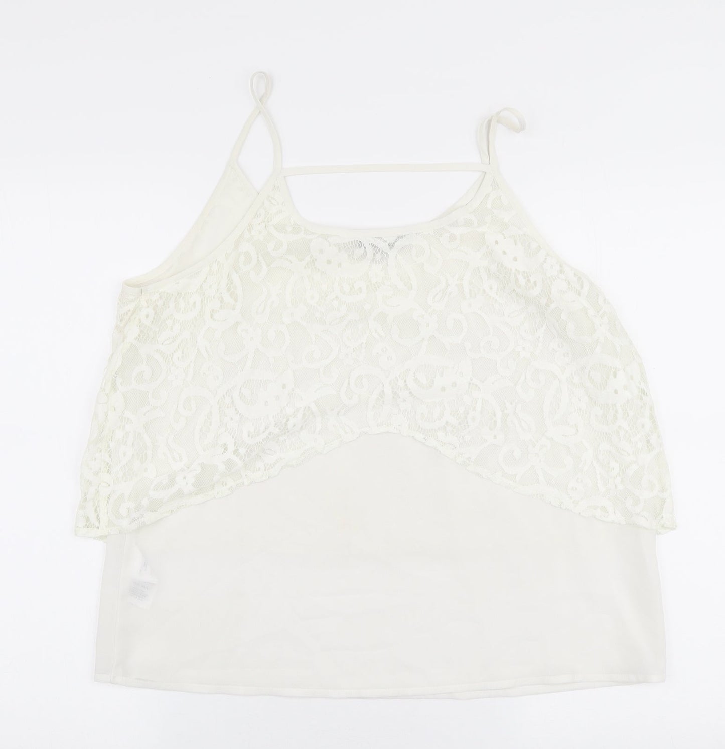 Peacocks Womens White  Polyester Camisole Blouse Size 14 Round Neck