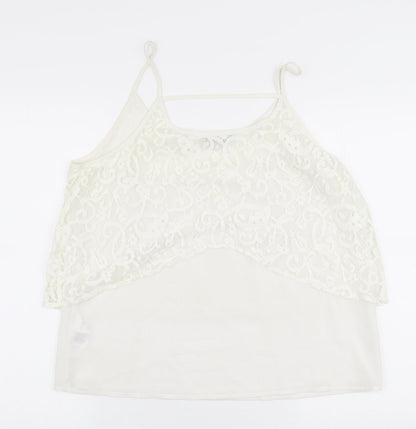 Peacocks Womens White  Polyester Camisole Blouse Size 14 Round Neck