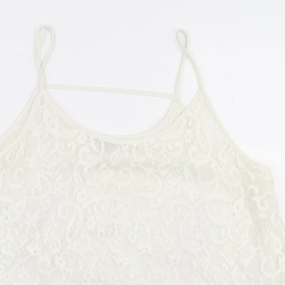 Peacocks Womens White  Polyester Camisole Blouse Size 14 Round Neck