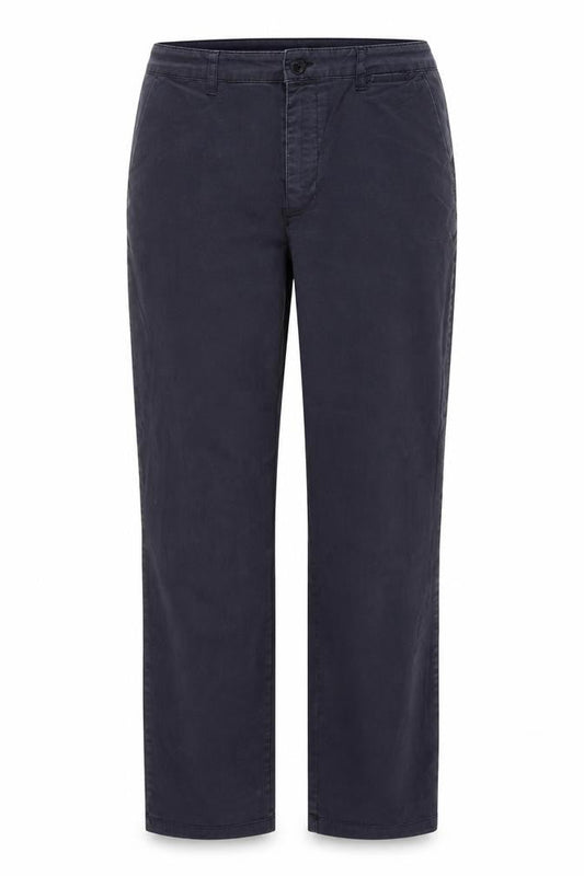 Front view of ASOS women’s grey cotton trousers, size UK 12, 25-inch leg regular button