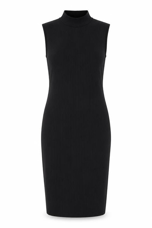 Front view of Nasty Gal women’s black polyester pencil dress, size UK 10, round neck pullover