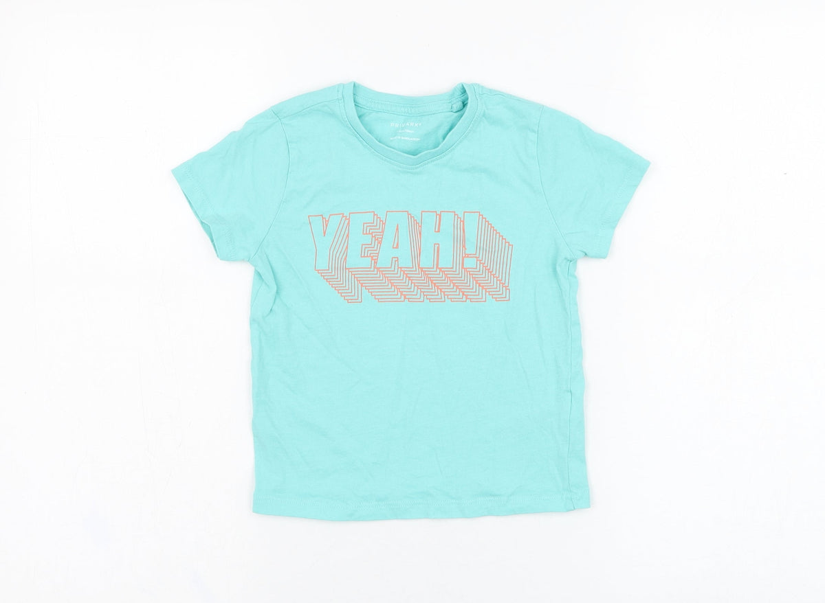 Additional front view of Primark boys’ blue cotton basic t-shirt, size 3-4, years round neck pullover - yeah