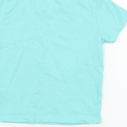 Brand and care label for Primark boys’ blue cotton basic t-shirt, size 3-4, years round neck pullover - yeah