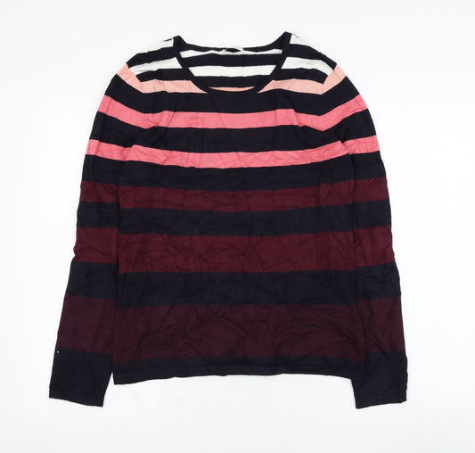 Gerry Weber Womens Blue Round Neck Striped Viscose Pullover Jumper Size 10